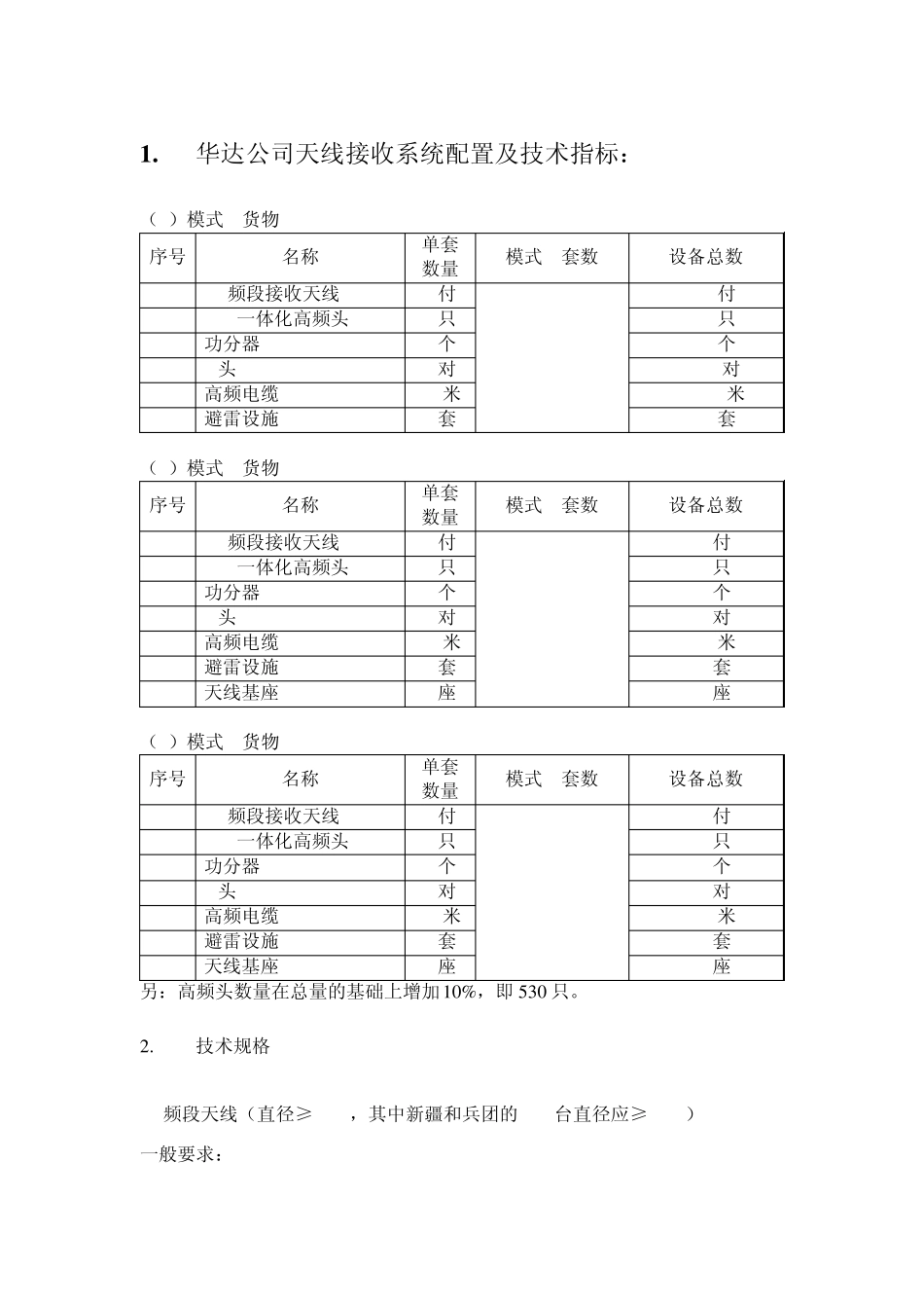 华达公司天线接收系统配置及技术指标：_第1页