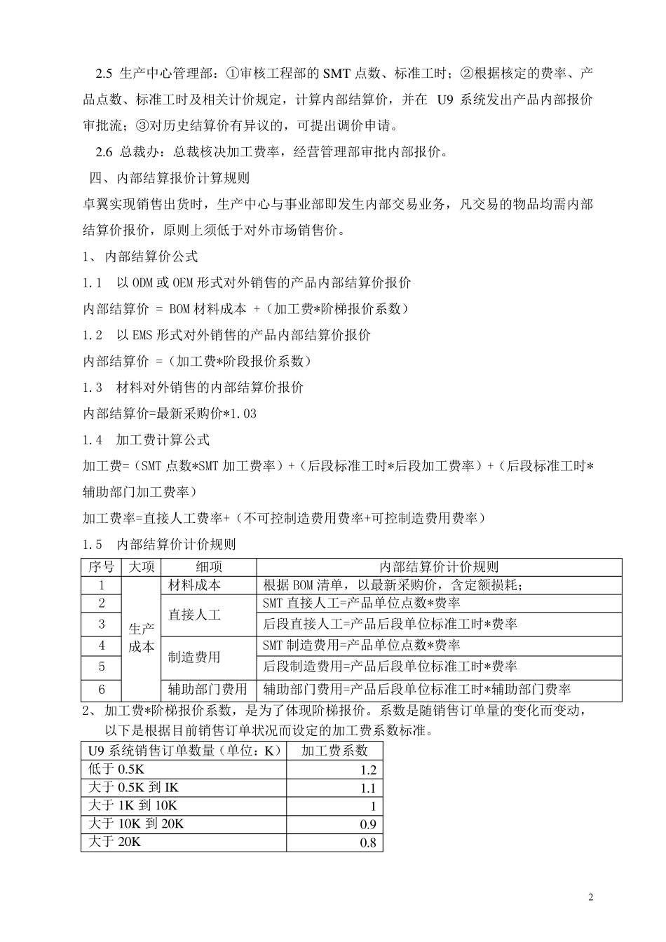 卓翼公司内部结算报价管理办法_第2页