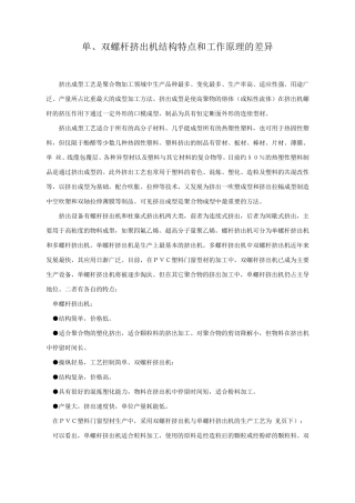 单、双螺杆挤出机结构特点和工作原理的差异