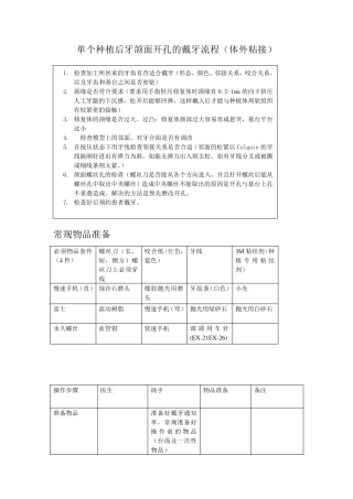 单个种植后牙颌面开孔的戴牙流程(体外粘接}