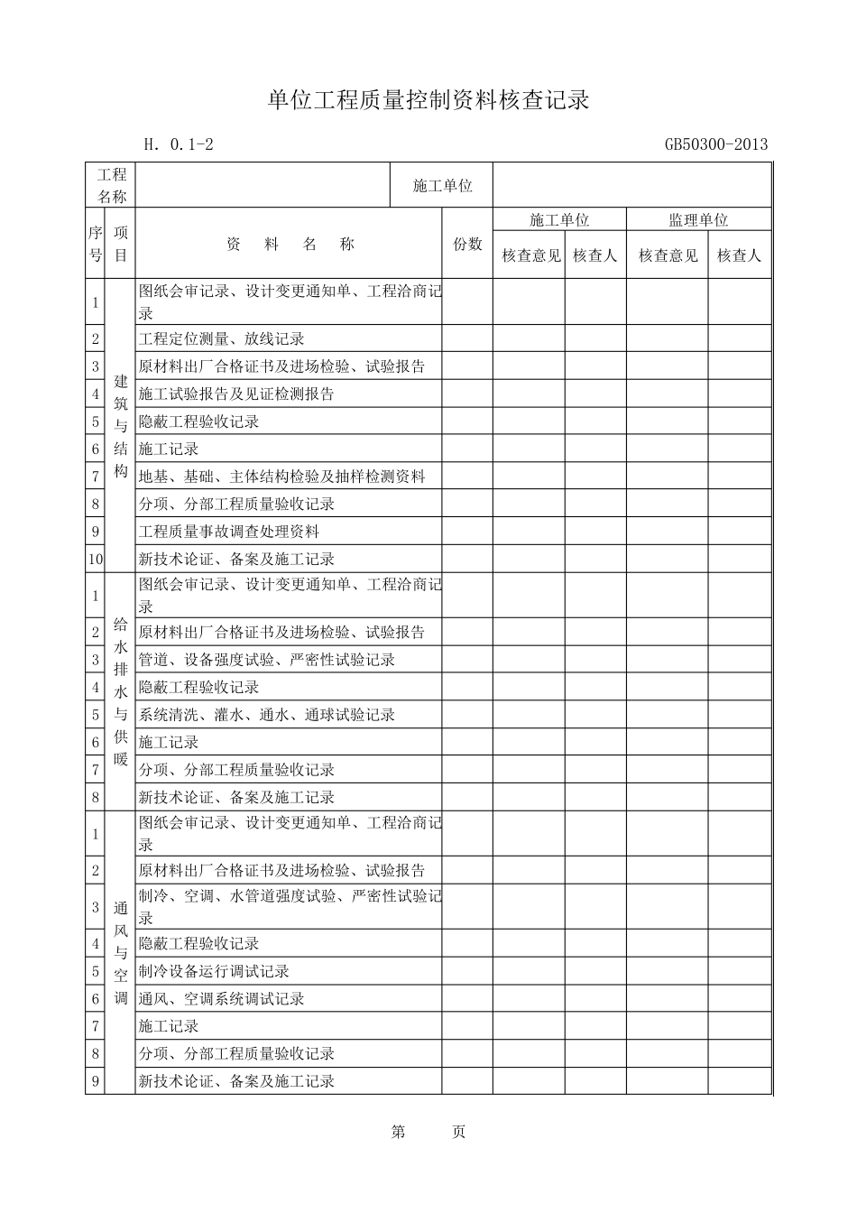 单位工程质量竣工验收记录GB503002013_第2页