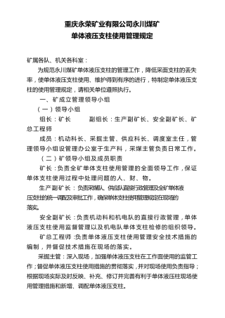 单体液压支柱管理规定