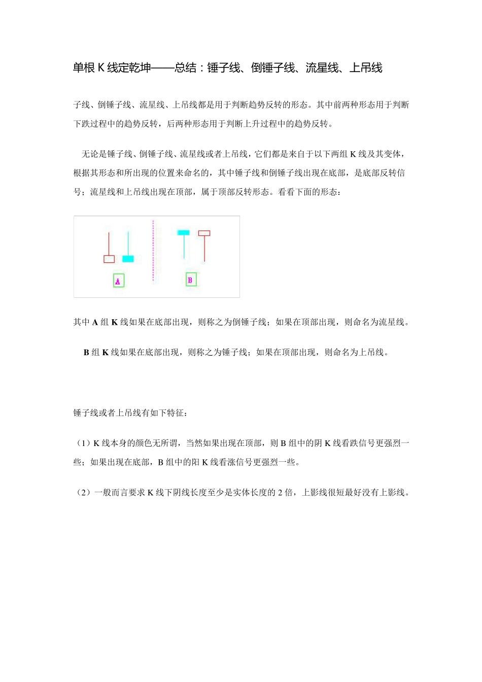单根K线定乾坤——总结：锤子线、倒锤子线、流星线、上吊线_第1页