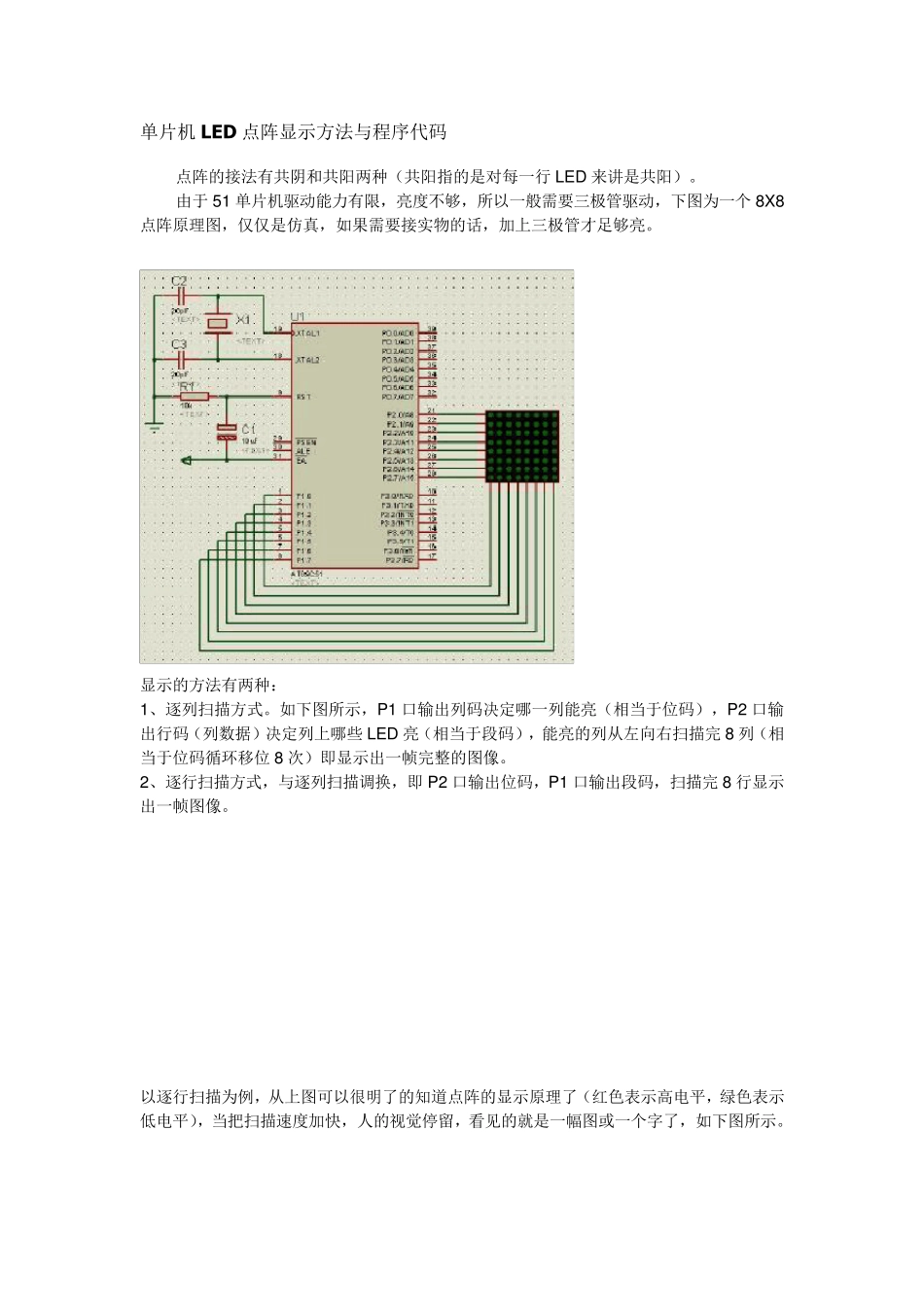 单片机LED点阵显示方法与程序代码_第1页