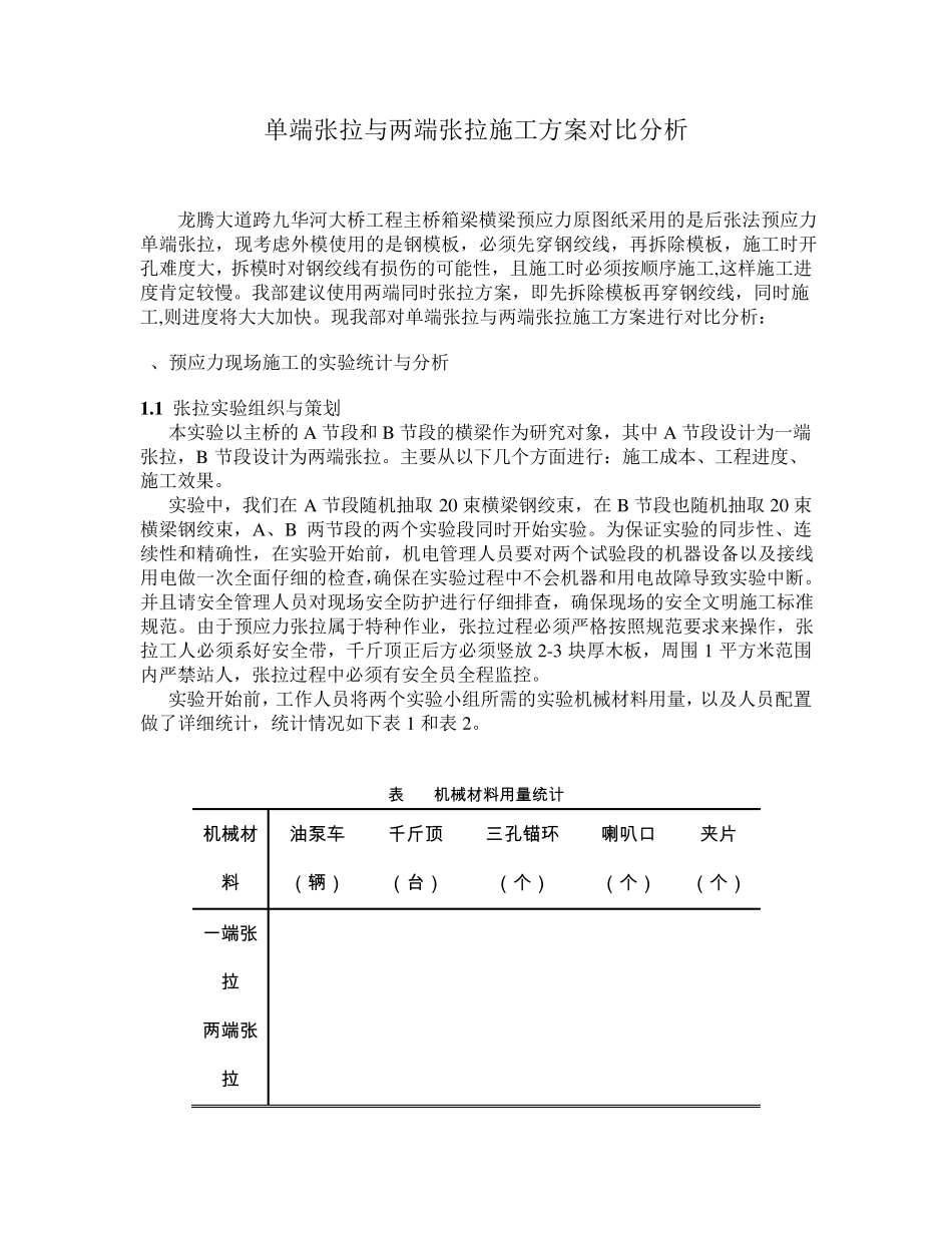 单端张拉与两端张拉施工方案对比分析_第1页