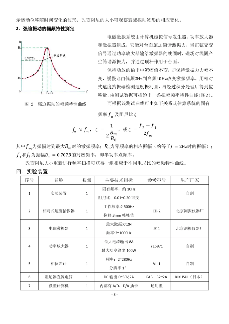 单自由度振动系统固有频率及阻尼的测定实验报告_第3页