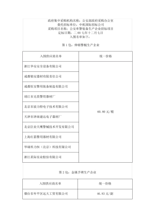 单警装备入围企业及价格