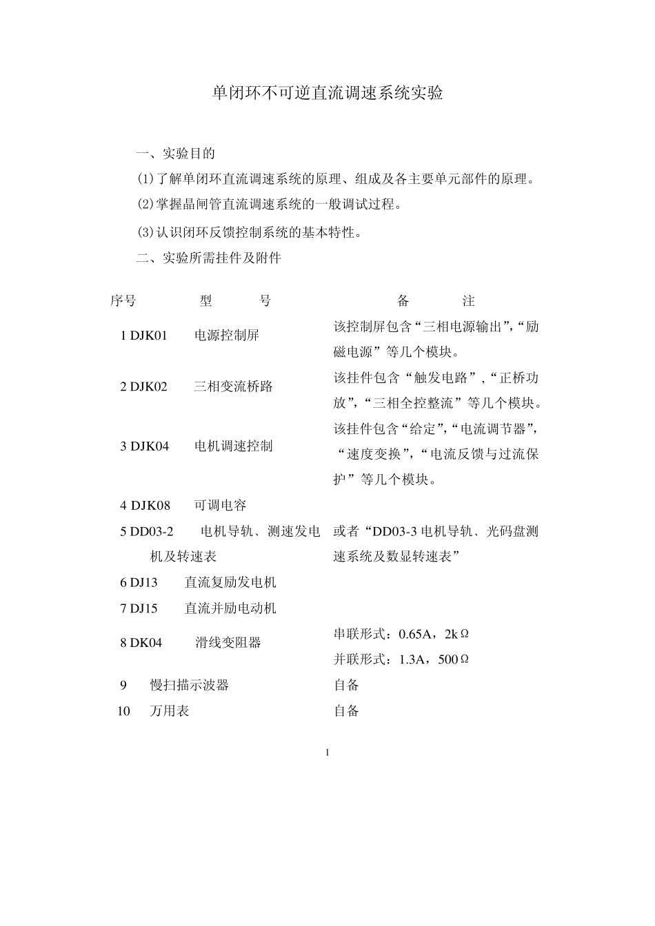 单闭环不可逆直流调速系统实验_第1页