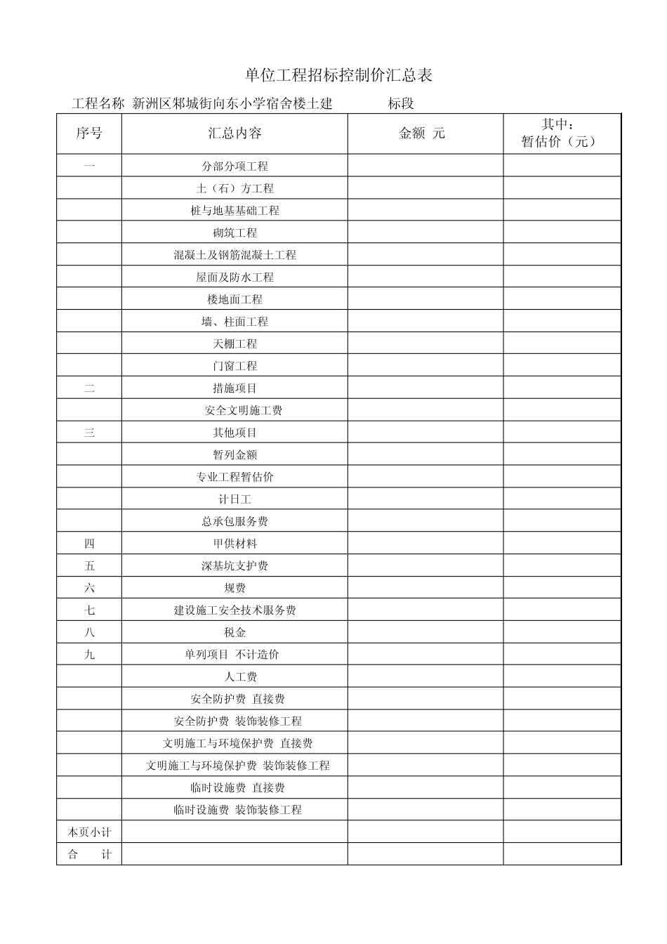 单项工程造价汇总表_第2页