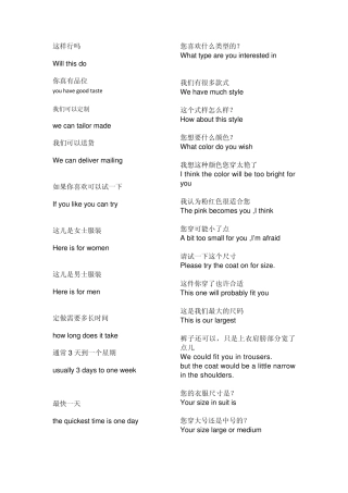 卖衣服英语口语