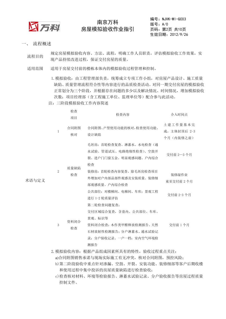 南京万科房屋模拟验收作业指引_第2页