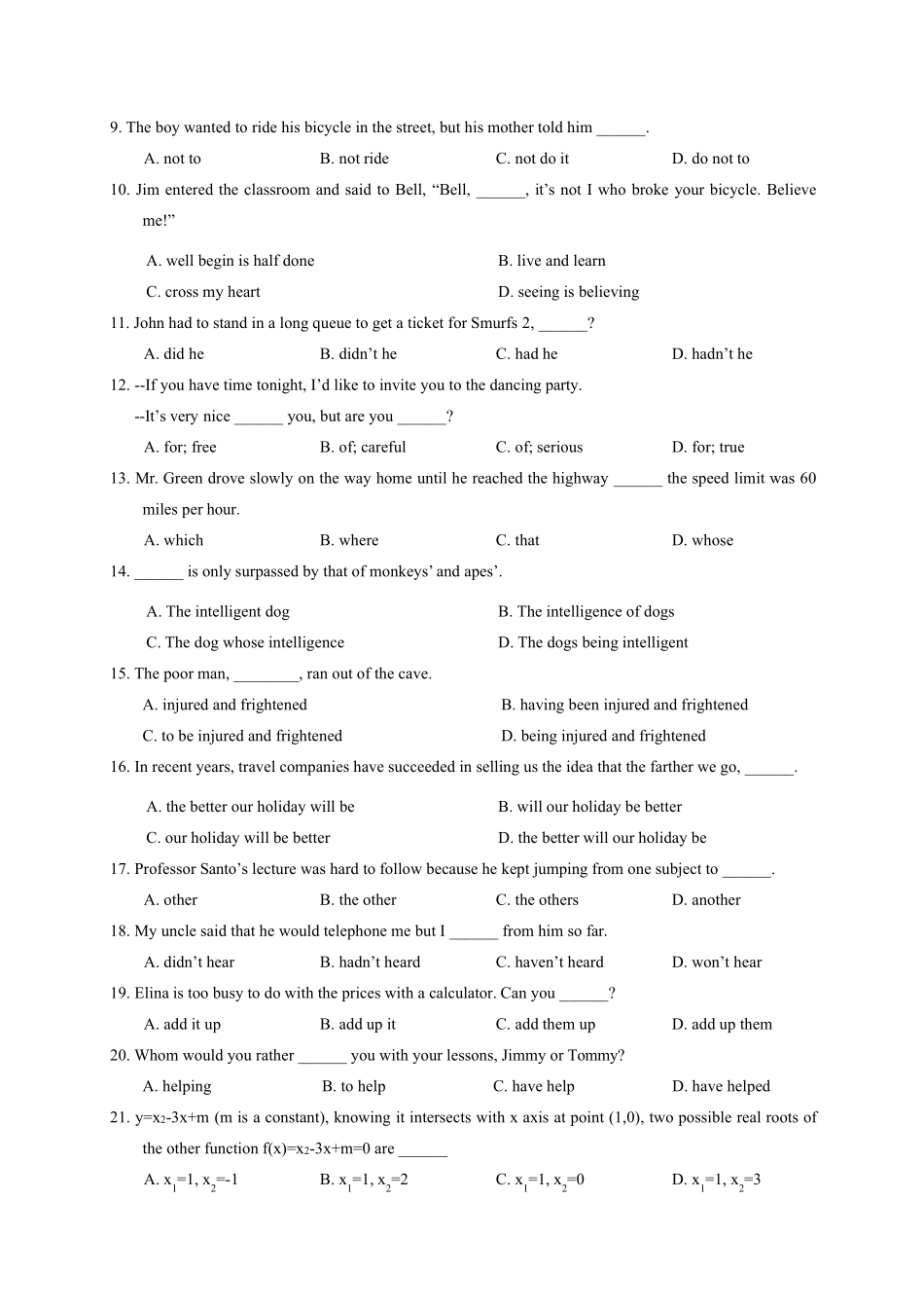 南京外国语学校[外校考本部]20162017学年度中考加试英语试题预测卷与答案_第2页