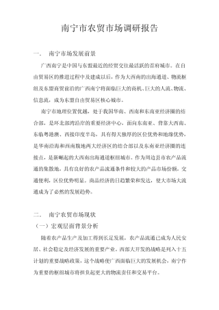 南宁市农贸市场调研报告