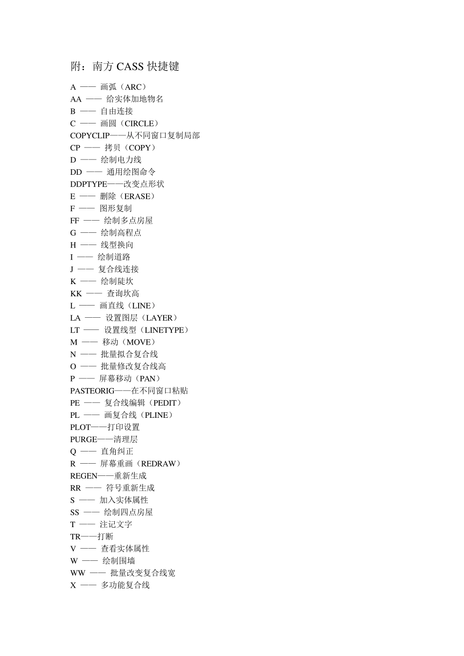 南方CASS快捷键_第1页