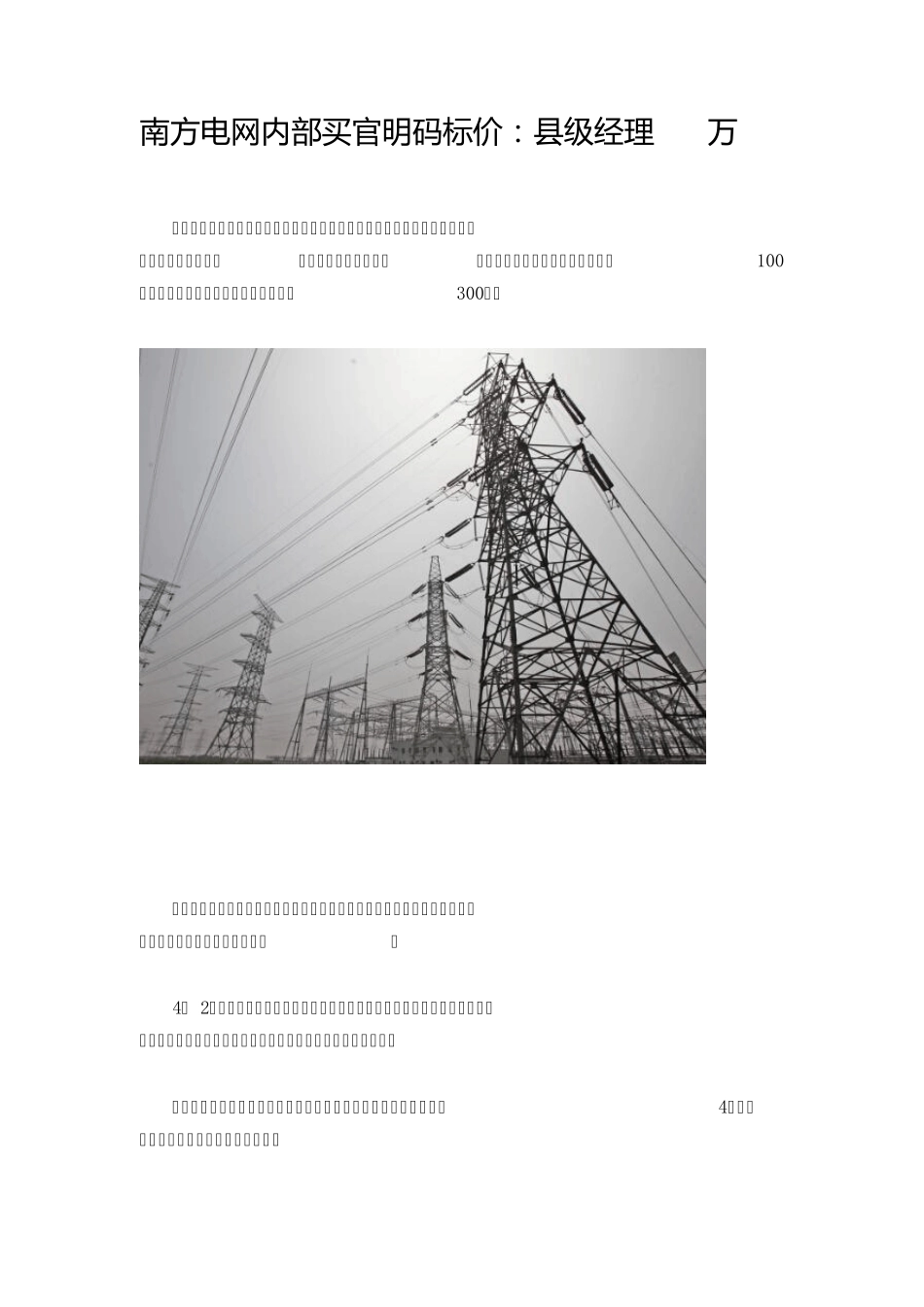南方电网内部买官明码标价：县级经理300万_第1页
