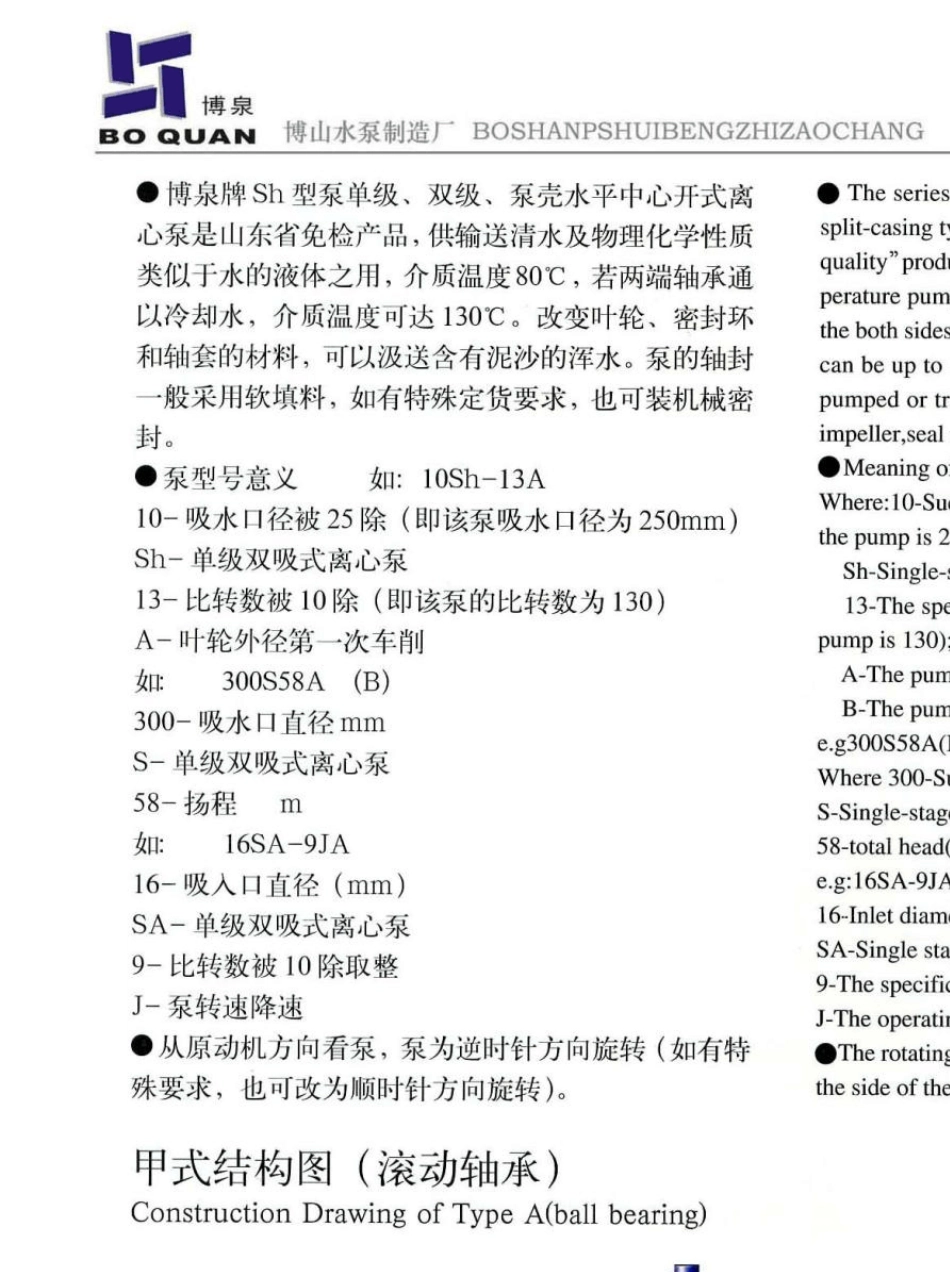 博山水泵Sh、S系列双吸中开泵说明书_第2页