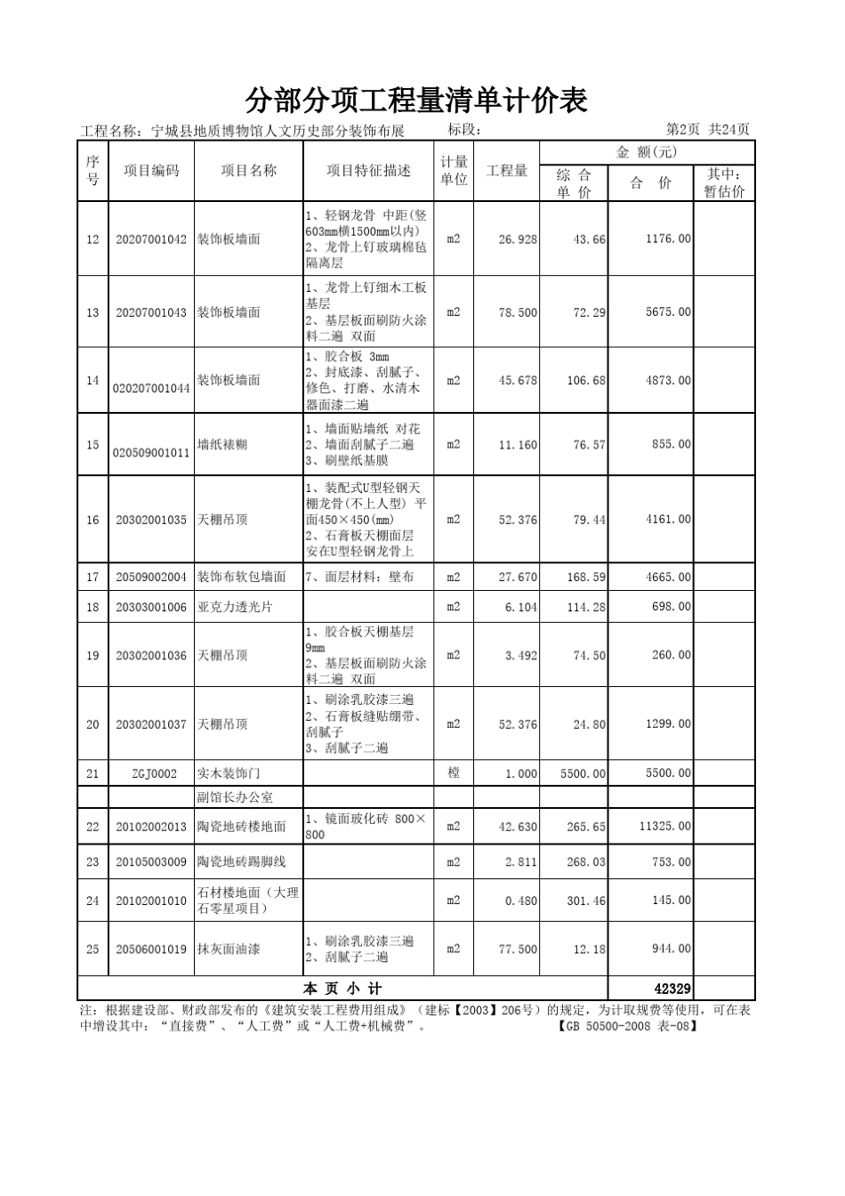 博物馆精装修工程清单计价表_第2页