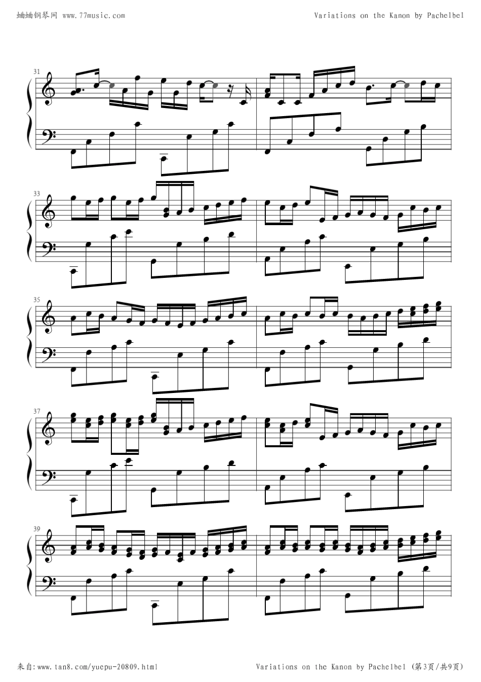 卡农(C调浓情版)钢琴谱_第3页