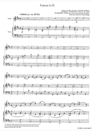 卡农曲谱canoninD钢琴小提琴合奏五线谱