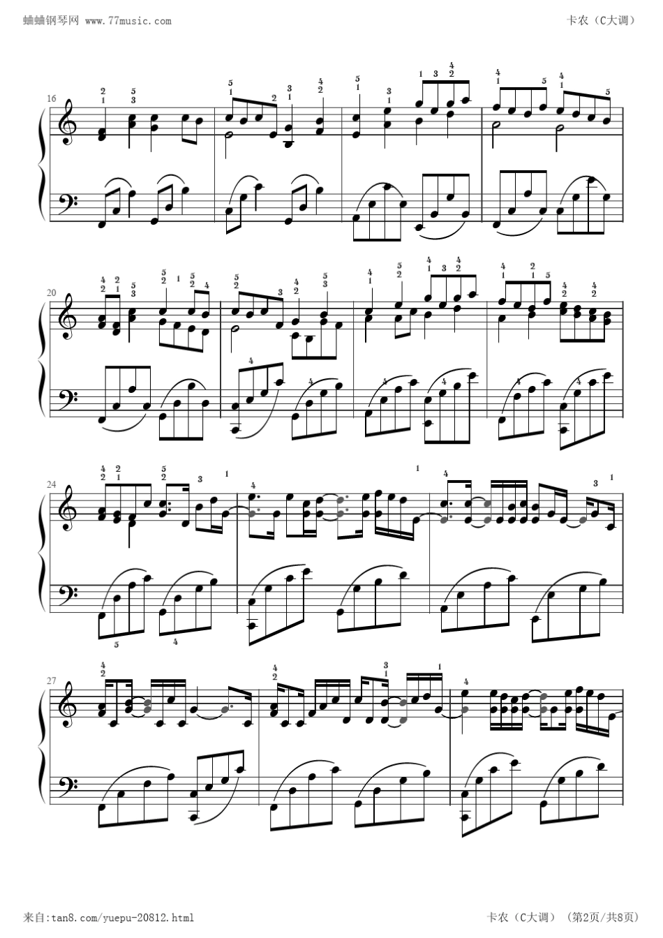 卡农钢琴谱(高清指法版)_第2页