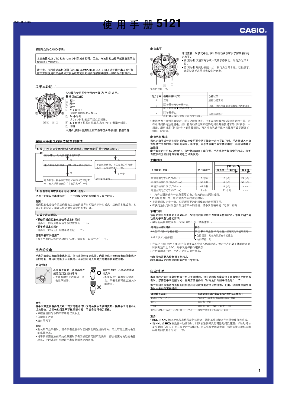 卡西欧手表GW3000中文使用说明书_第1页