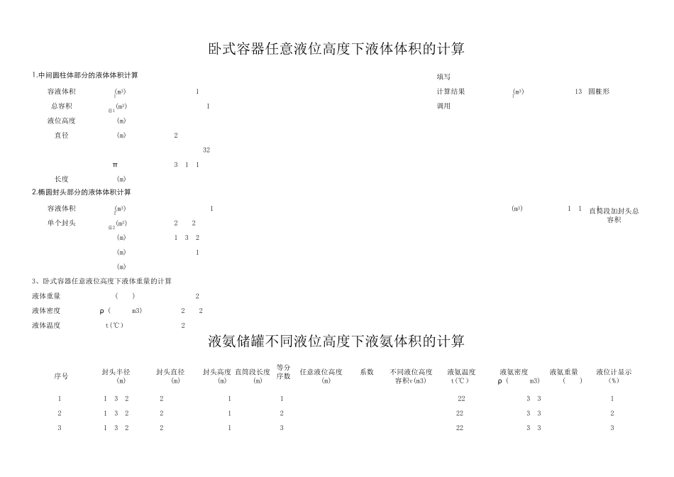 卧式容器任意液位高度下液体体积的计算_第1页