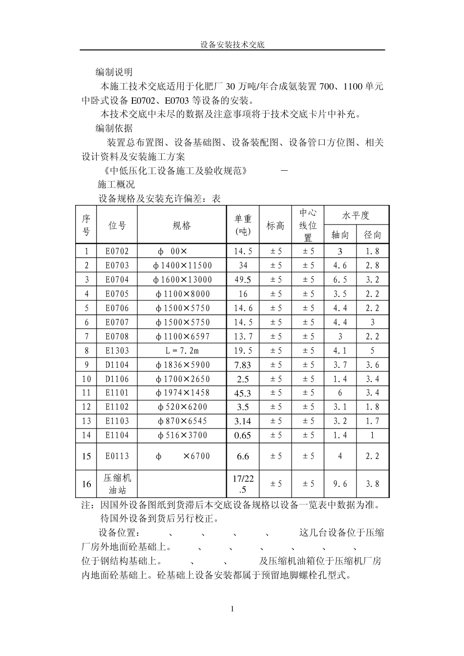 卧式设备安装技术交底_第1页