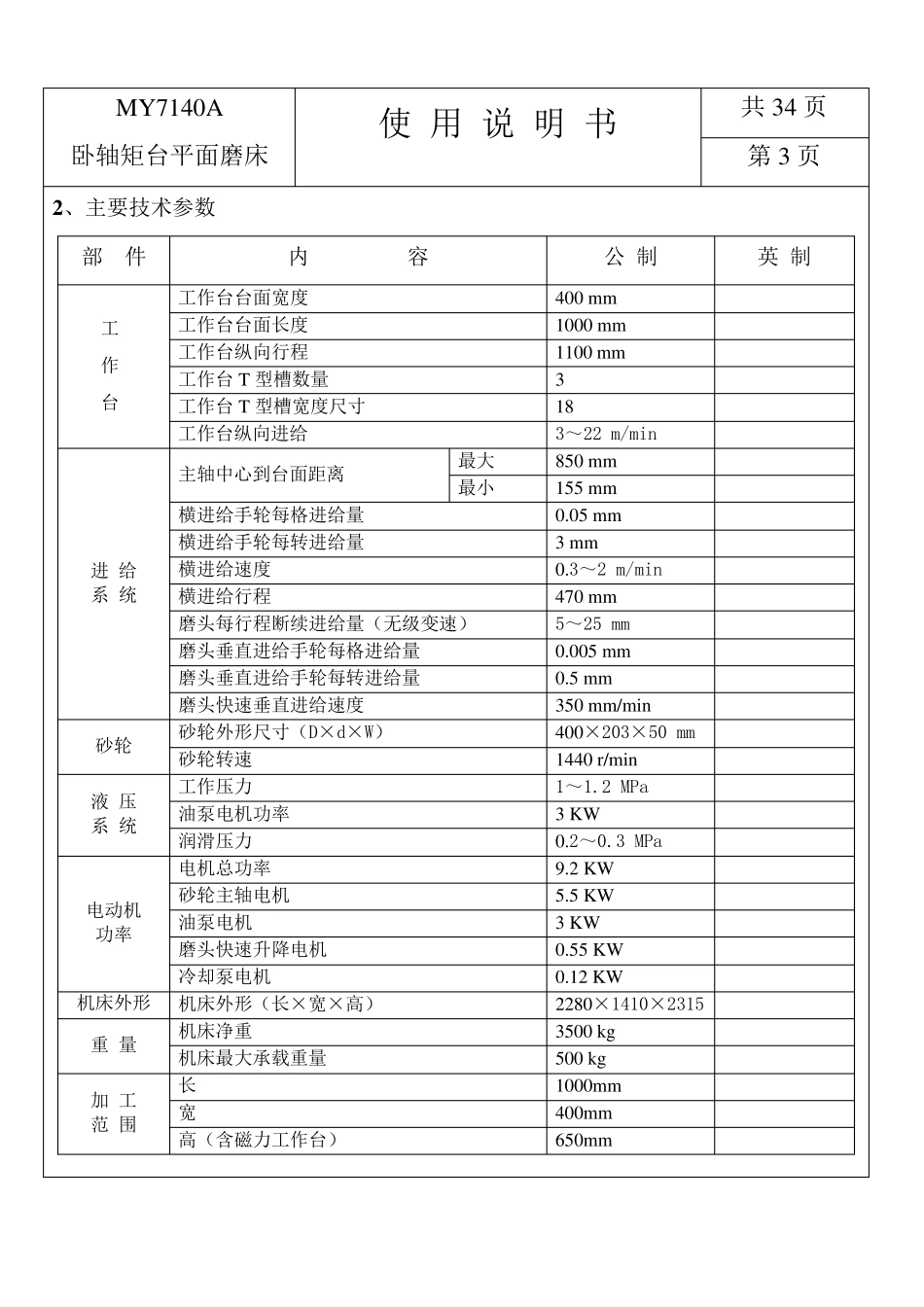 卧轴矩台平面磨床使用说明书_第3页