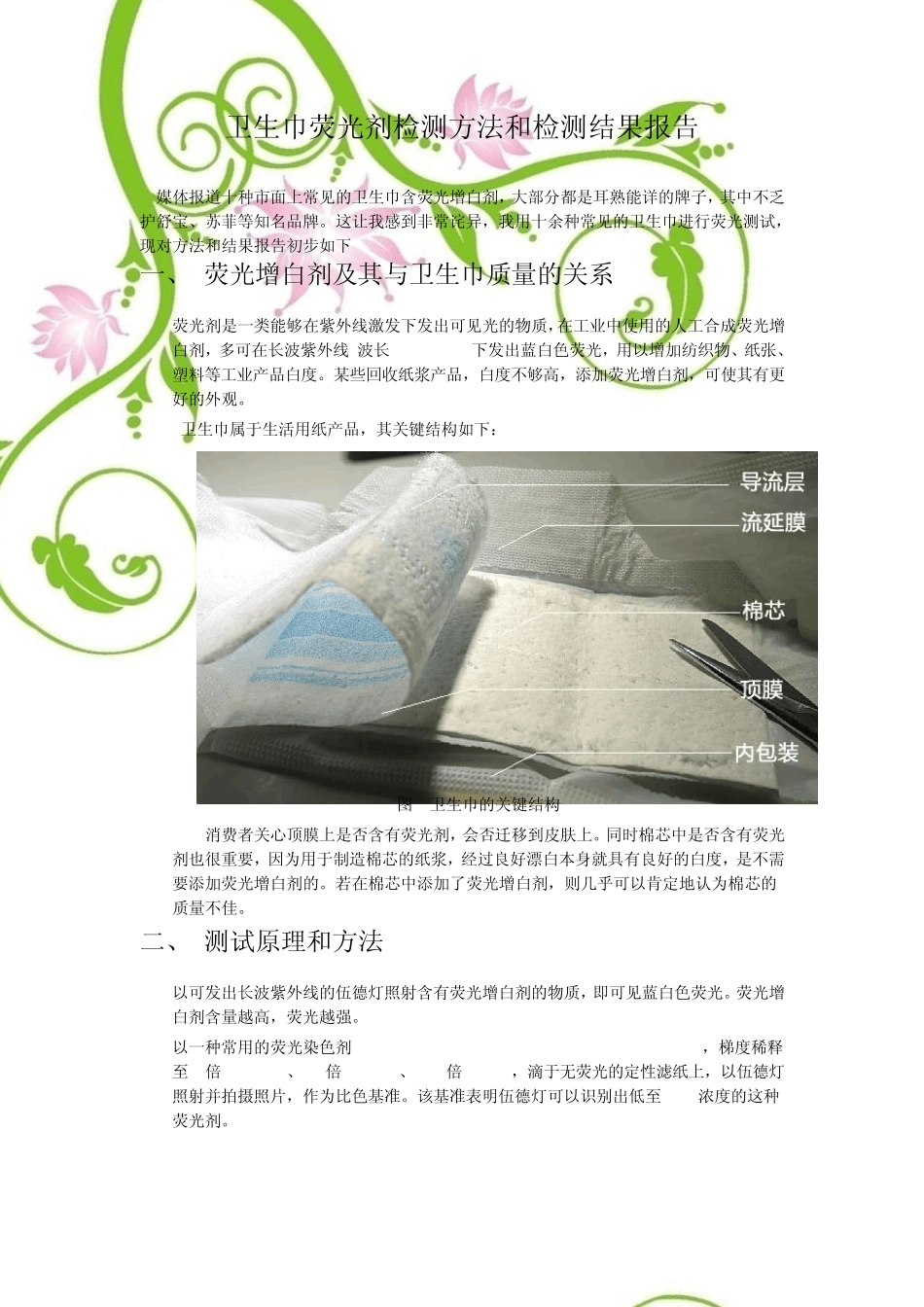 卫生巾荧光剂检测方法和检测结果报告_第1页