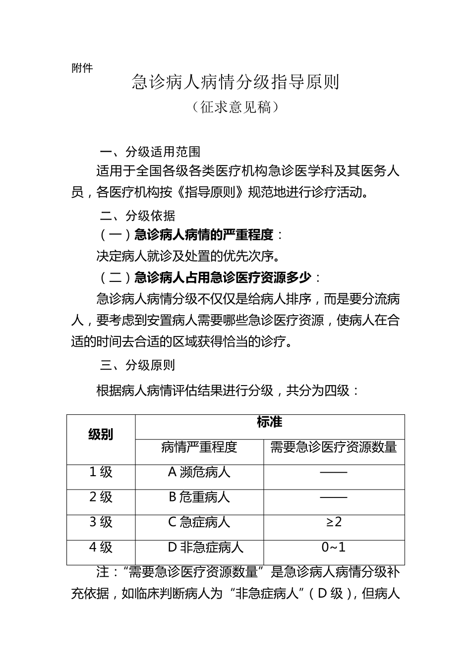 卫计委关于急诊病人病情分级指导原则_第1页