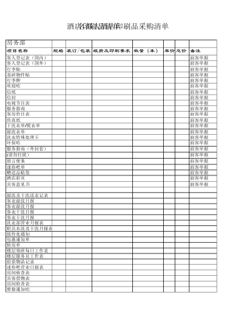 印刷品采购清单
