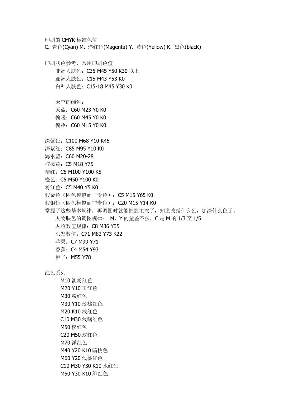 印刷的CMYK标准色值_第1页