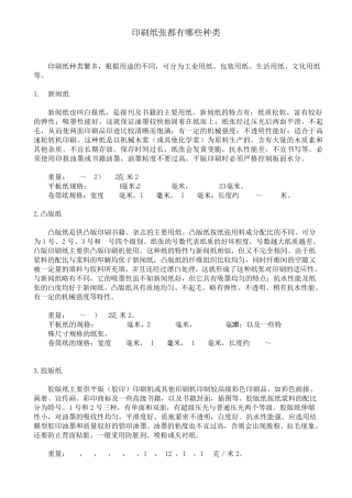 印刷纸张都有哪些种类
