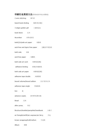 印刷行业英语大全