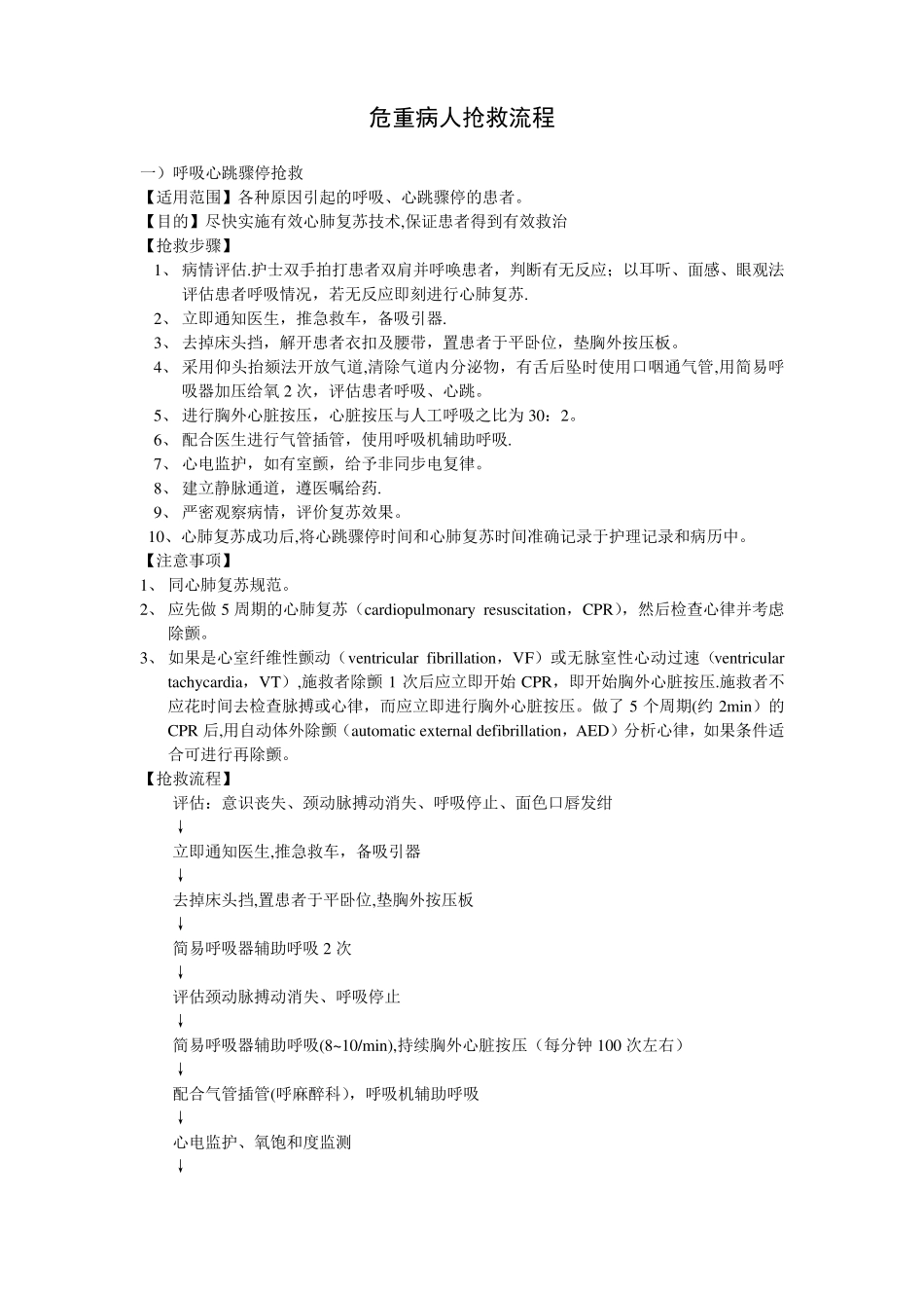 危重病人抢救流程_第1页