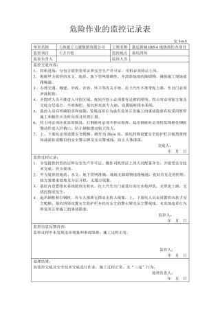 危险作业的监控记录表