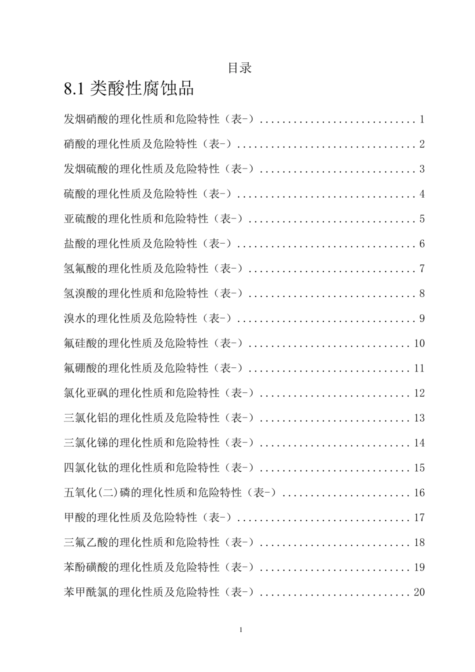 危险化学品特性表_第8类腐蚀品_第1页
