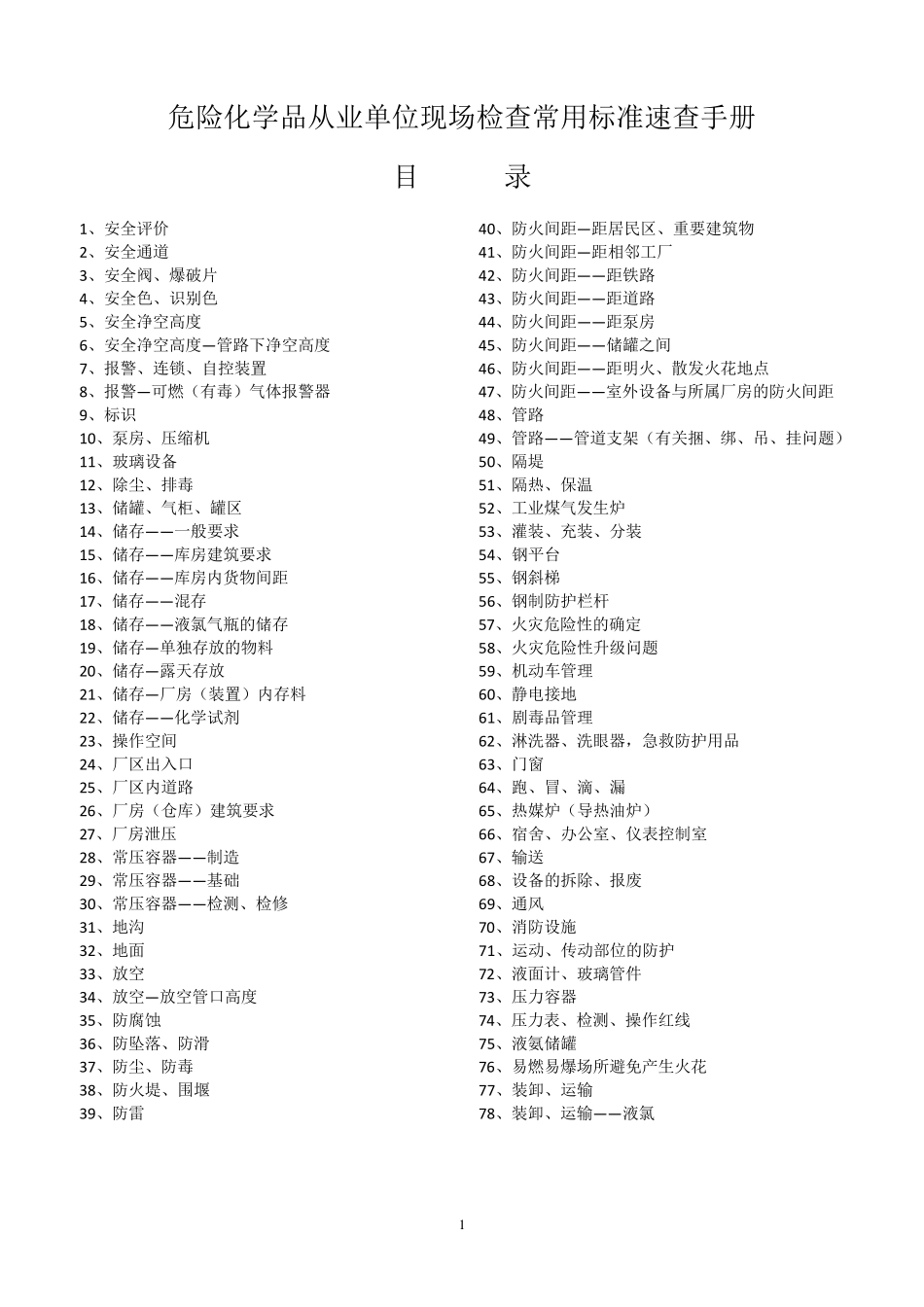危险化学品现场检查常用标准速查手册_第1页