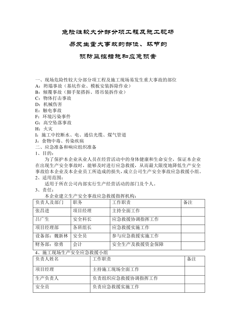 危险性较大分部分项工程应急预案_第1页