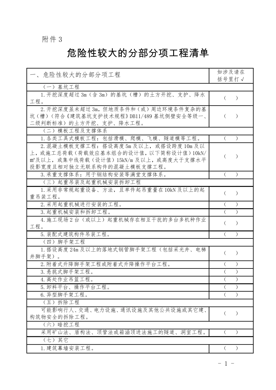 危险性较大的分部分项工程(清单汇总)_第1页