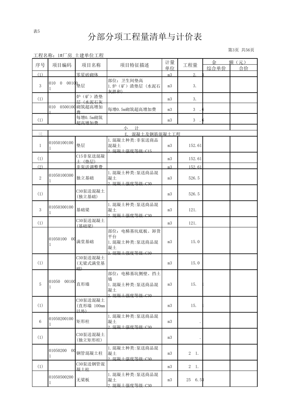 厂区工程量清单(土建、安装、电气)_第3页