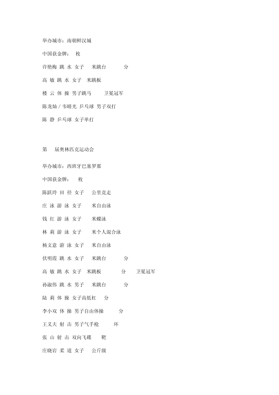 历届奥林匹克运动会中国金牌一览_第2页