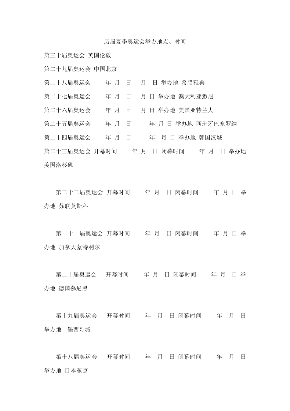 历届奥运会举办时间地点_第1页