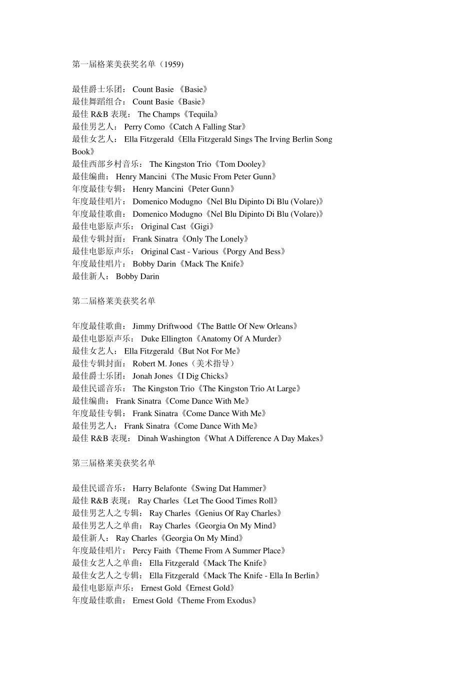 历届格莱美金曲_第1页