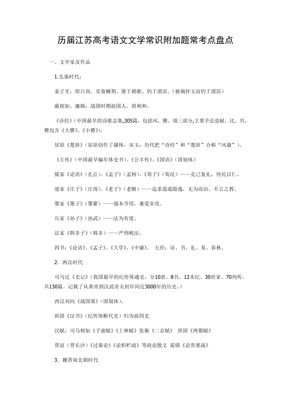 历届江苏高考语文文学常识附加题常考点盘点_第1页