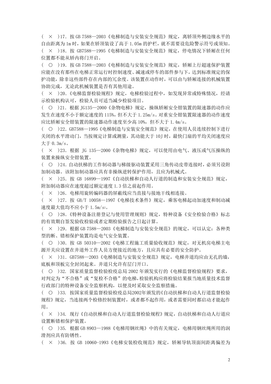 历届电梯检验师考试题含答案_第2页