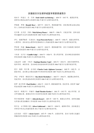 历届诺贝尔生理学或医学奖获奖者简介