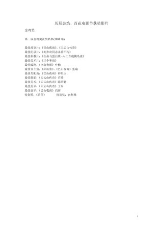 历届金鸡、百花电影节获奖影片(19612013)