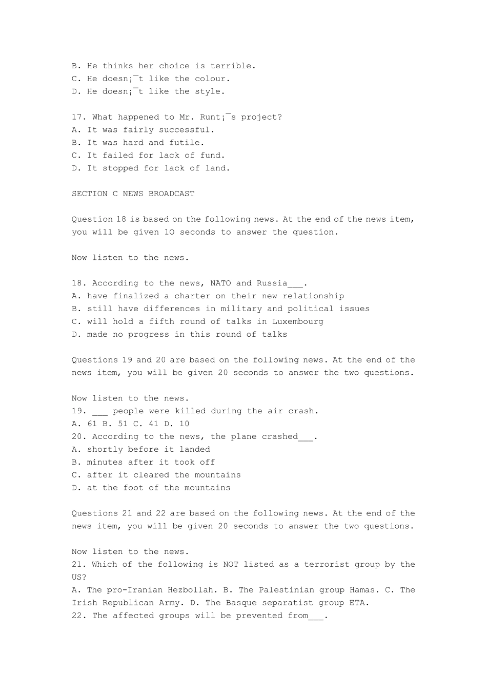 历年专四听力真题及答案(含听写)_第3页