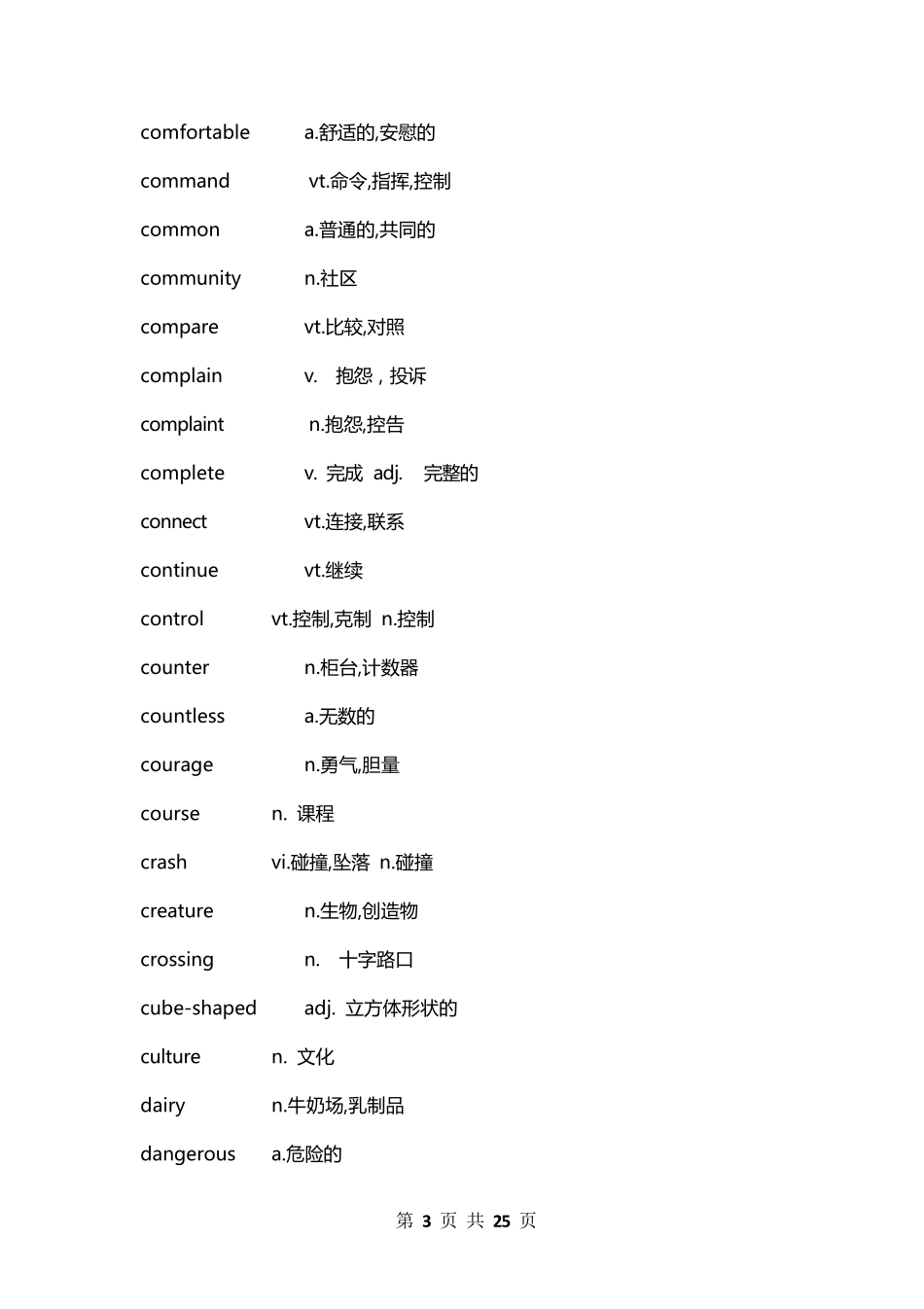 历年中考英语完形填空高频词汇集锦_第3页